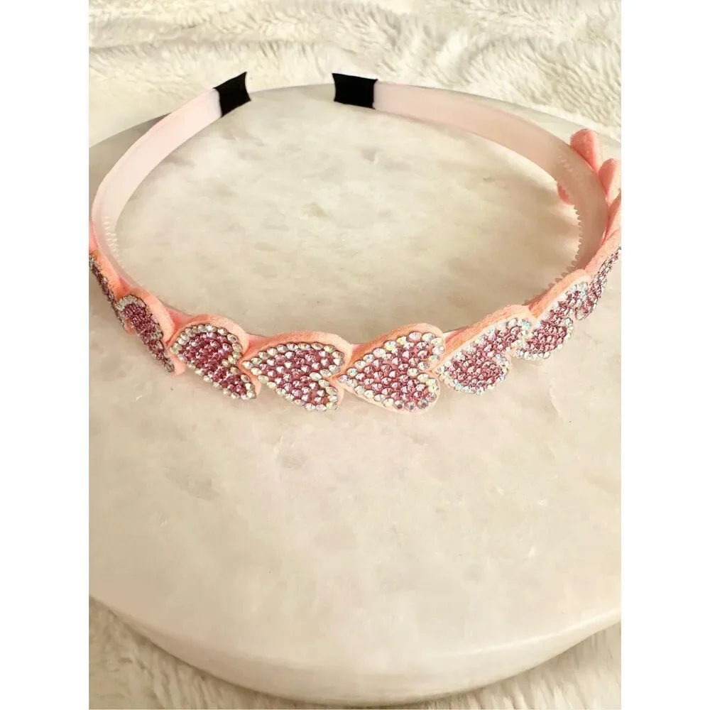 Light pink rhinestone Valentine‘s heart headband ￼